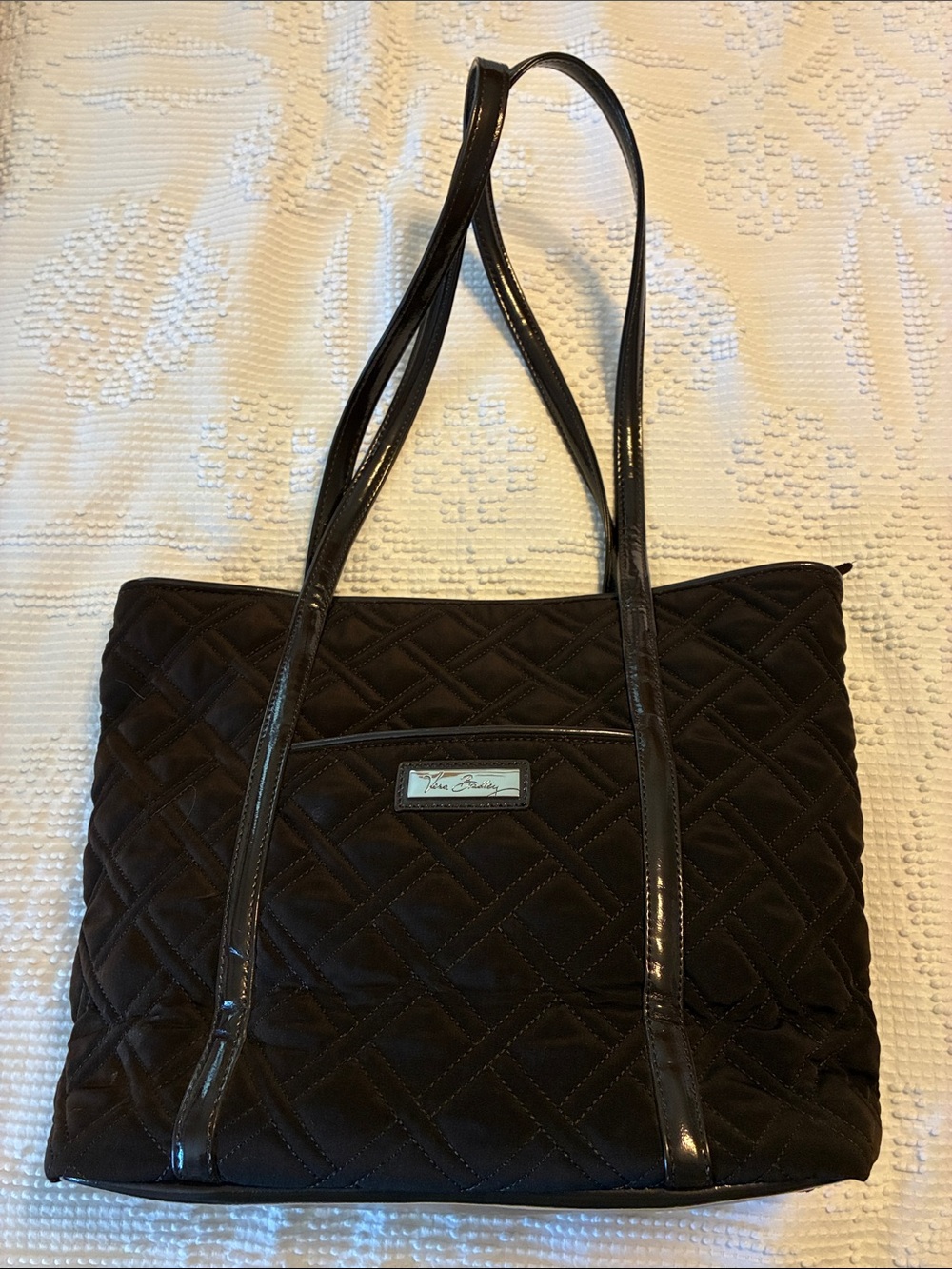 Vera Bradley Quilted Brown Tote with Patent Straps